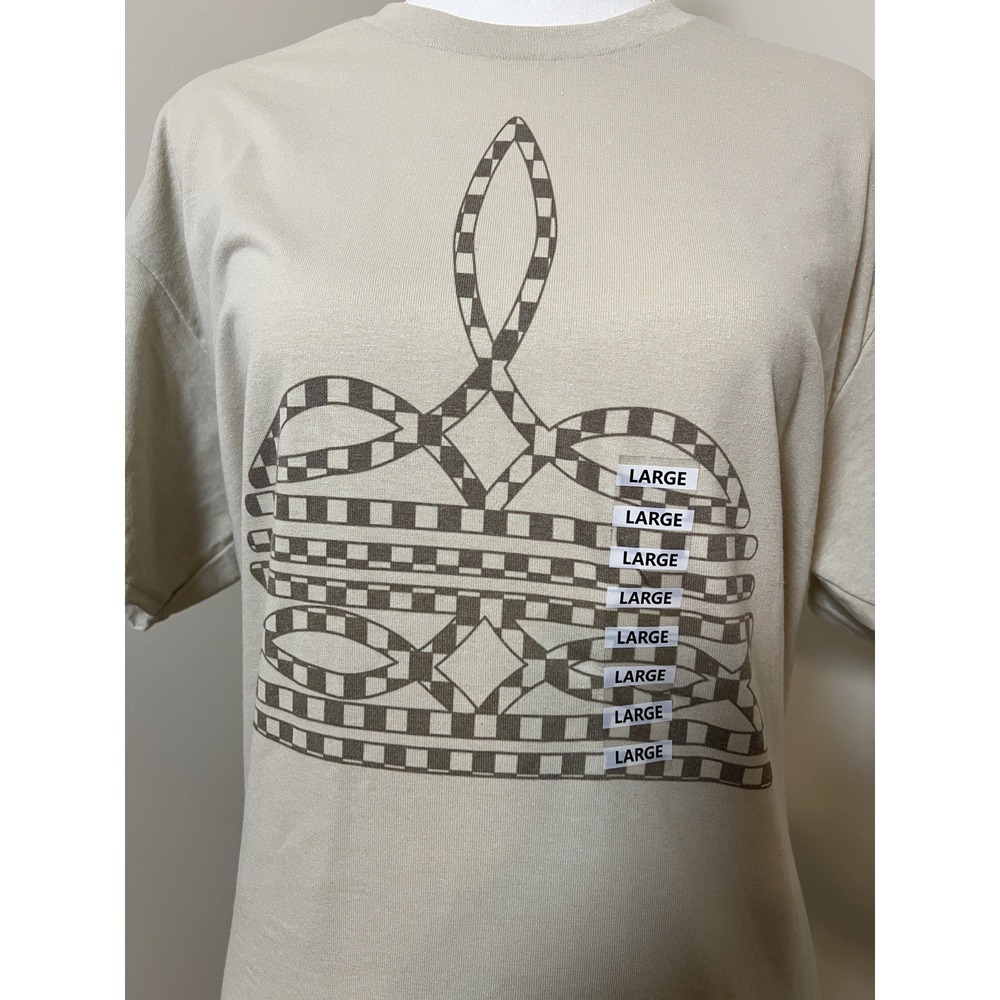Woman's Checkered Boot Stitch Graphic T-Shirt Tee Size L S/S Comfort Western - Picture 3 of 7